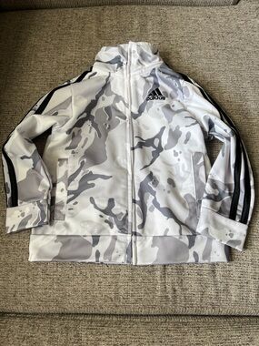 adidas Kids White & Gray Camo Track Jacket